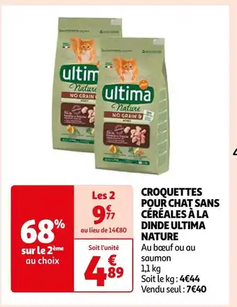 Auchan Ultima nature croquettes pour chat sans céréales à la dinde offre