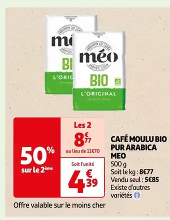 Auchan Meo café moulu bio pur arabica offre