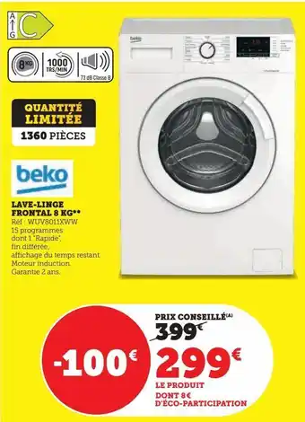 Super U Lave-linge frontal 8 kg beko offre