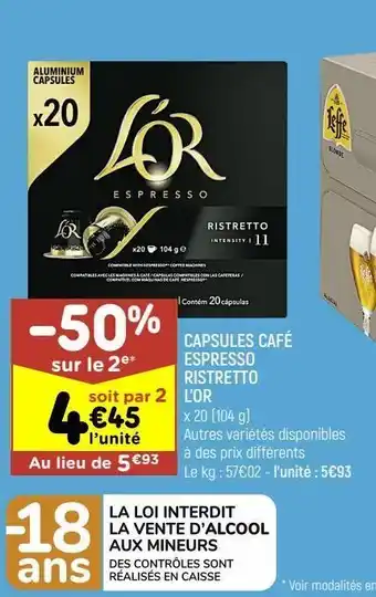 Leader Price Capsules de café l'or offre
