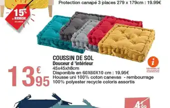 Carrefour COUSSIN DE SOL Douceur d 'intérieur 45x45xh8cm offre