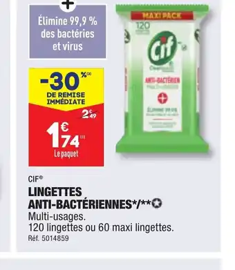 ALDI LINGETTES ANTI-BACTÉRIENNES*/*** offre