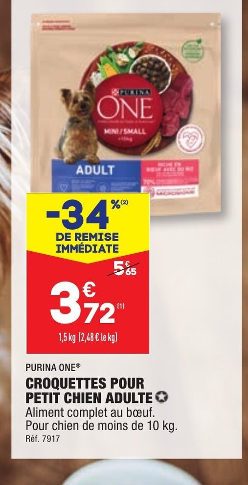 Promo CROQUETTES POUR PETIT CHIEN ADULTE Aliment complet au bœuf. Pour