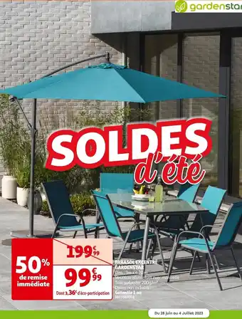Auchan PARASOL EXCENTRE GARDENSTAR Dim.: 3m x 4.20 m Structure aluminium avec manivelle offre