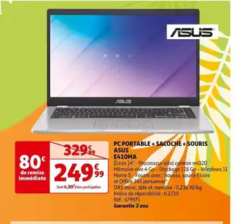 Auchan PC PORTABLE + SACOCHE + SOURIS ASUS offre