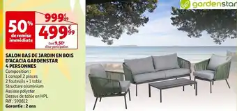 Auchan SALON BAS DE JARDIN EN BOIS D'ACACIA GARDENSTAR offre