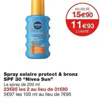 Monoprix Nivea sun spray solaire protect & bronz spf 30 offre