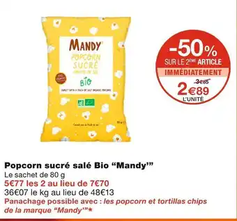 Monoprix Mandy popcorn sucré salé bio offre