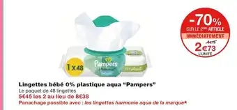 Monoprix Pampers lingettes bébé 0% plastique aqua offre