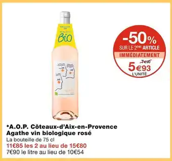 Monoprix A.o.p. côteaux-d’aix-en-provence agathe vin biologique rosé offre