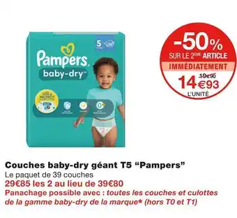 Monoprix Pampers couches baby-dry géant t5 offre