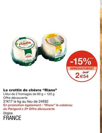 Monoprix Rians le crottin de chèvre offre