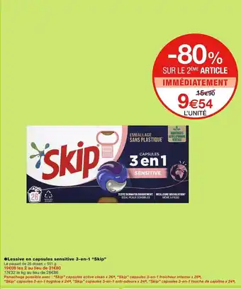 Monoprix Skip lessive en capsules sensitive 3-en-1 offre