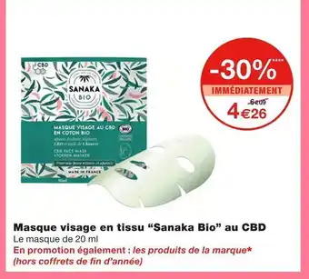 Monoprix Sanaka bio masque visage en tissu au cbd offre