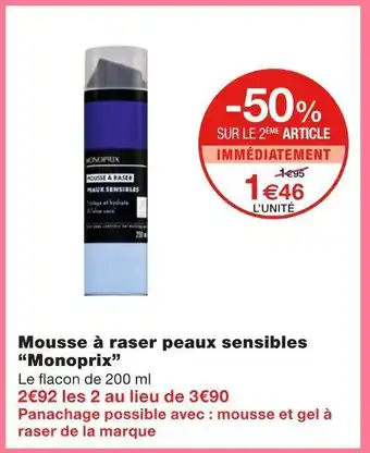 Monoprix Monoprix mousse à raser peaux sensibles offre