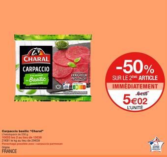 Monoprix Charal carpaccio basilic offre