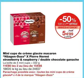 Monoprix Häagen-dazs mini cups de crème glacée macaron x pierre hermé strawberry & raspberry / double chocolate ganache offre