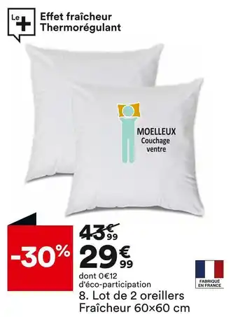 BUT Dreaméa lot de 2 oreillers fraicheur 60x60 cm offre