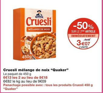 Monoprix Quaker cruesli mélange de noix offre