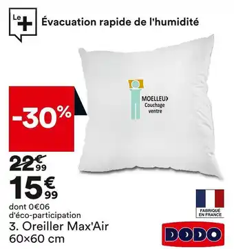 BUT Dodo oreiller max'air 60x60 cm offre
