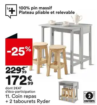 BUT Coin repas + 2 tabourets ryder offre