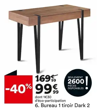 BUT Bureau 1 tiroir dark 2 offre