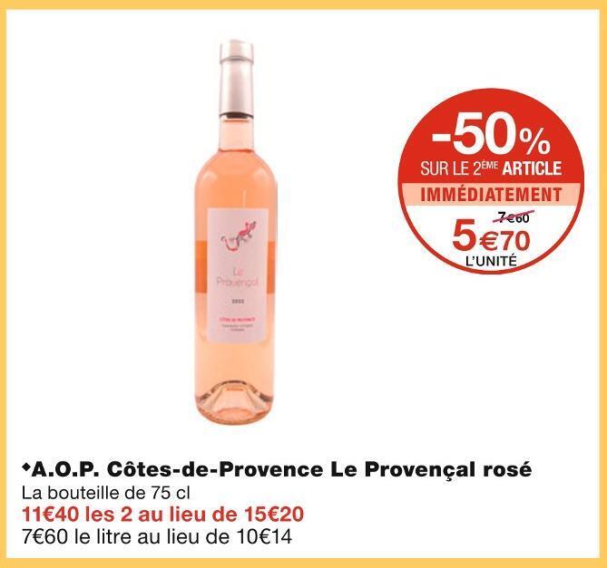 Promo A.o.p. côtesdeprovence le provençal rosé chez Monoprix