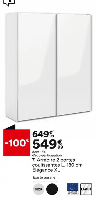 BUT Armoire 2 portes coulissantes l. 180 cm elegance xl offre
