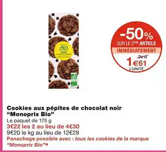 Monoprix Monoprix bio cookies aux pépites de chocolat noir offre