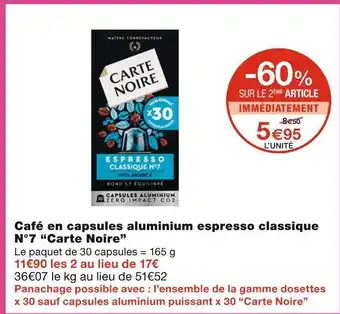 Monoprix Carte noire café en capsules aluminium espresso classique n°7 offre