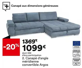BUT Canapé d'angle méridienne convertible argos offre
