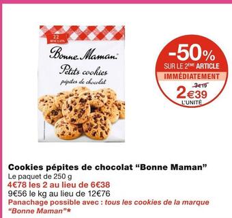 Monoprix Bonne maman cookies pépites de chocolat offre