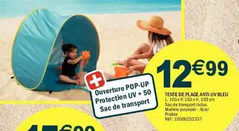 Tente de plage anti-uv bleu