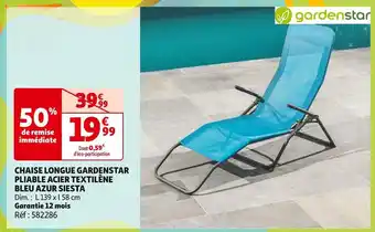 Auchan Gardenstar chaise longue pliable acier textilène bleu azur siesta offre