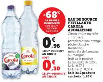 Super U EAU DE SOURCE PETILLANTE CAROLA AROMATISEE offre