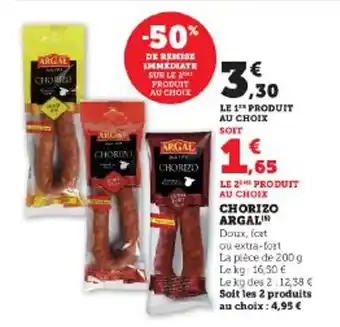 Super U CHORIZO ARGAL offre