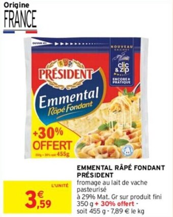 Intermarché EMMENTAL RÂPÉ FONDANT PRÉSIDENT offre