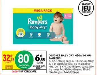 Intermarché COUCHES BABY DRY MÉGA T4 X96 Pampers. offre