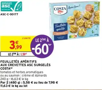 Intermarché FEUILLETÉS APÉRITIFS AUX CREVETTES ASC SURGELÉS COSTA(P) offre