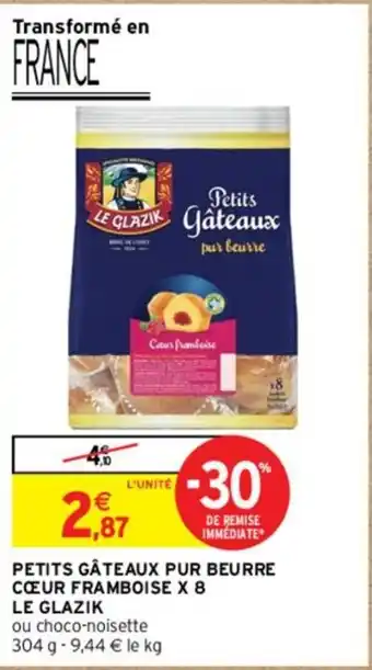 Intermarché PETITS GÂTEAUX PUR BEURRE CŒUR FRAMBOISE X 8 offre