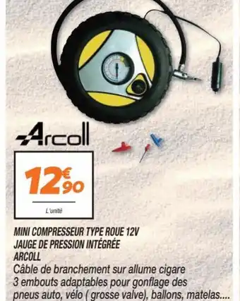 MINI COMPRESSEUR TYPE ROUE 12V JAUGE DE PRESSION INTÉGRÉE