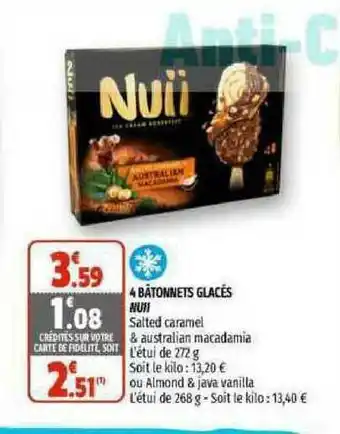 Coccimarket 4 Bâtonnets Glacés Nuii offre