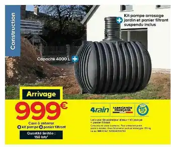 Castorama Lot Cuve Récupérateur D'eau + Kit Pompe + Panier Filtrant 4rain offre