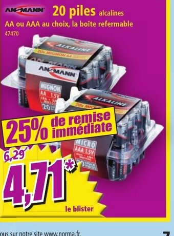 Norma ANSMANN 20 piles alcalines offre