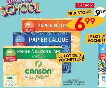 Stokomani Canson le lot de 3 pochettes de papier offre