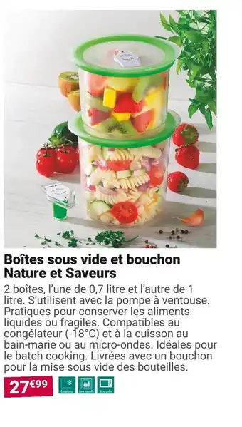 Nature et saveurs boĂźtes sous vide et bouchon