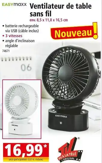 Norma Ventilateur de table sans fil offre
