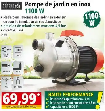 Norma Scheppach pompe de jardin en inox 1100 w offre