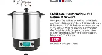 Gamm vert Nature et saveurs stérilisateur automatique 12 l offre