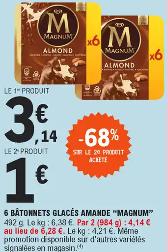 E.Leclerc 6 Bâtonnets glacés Amande offre